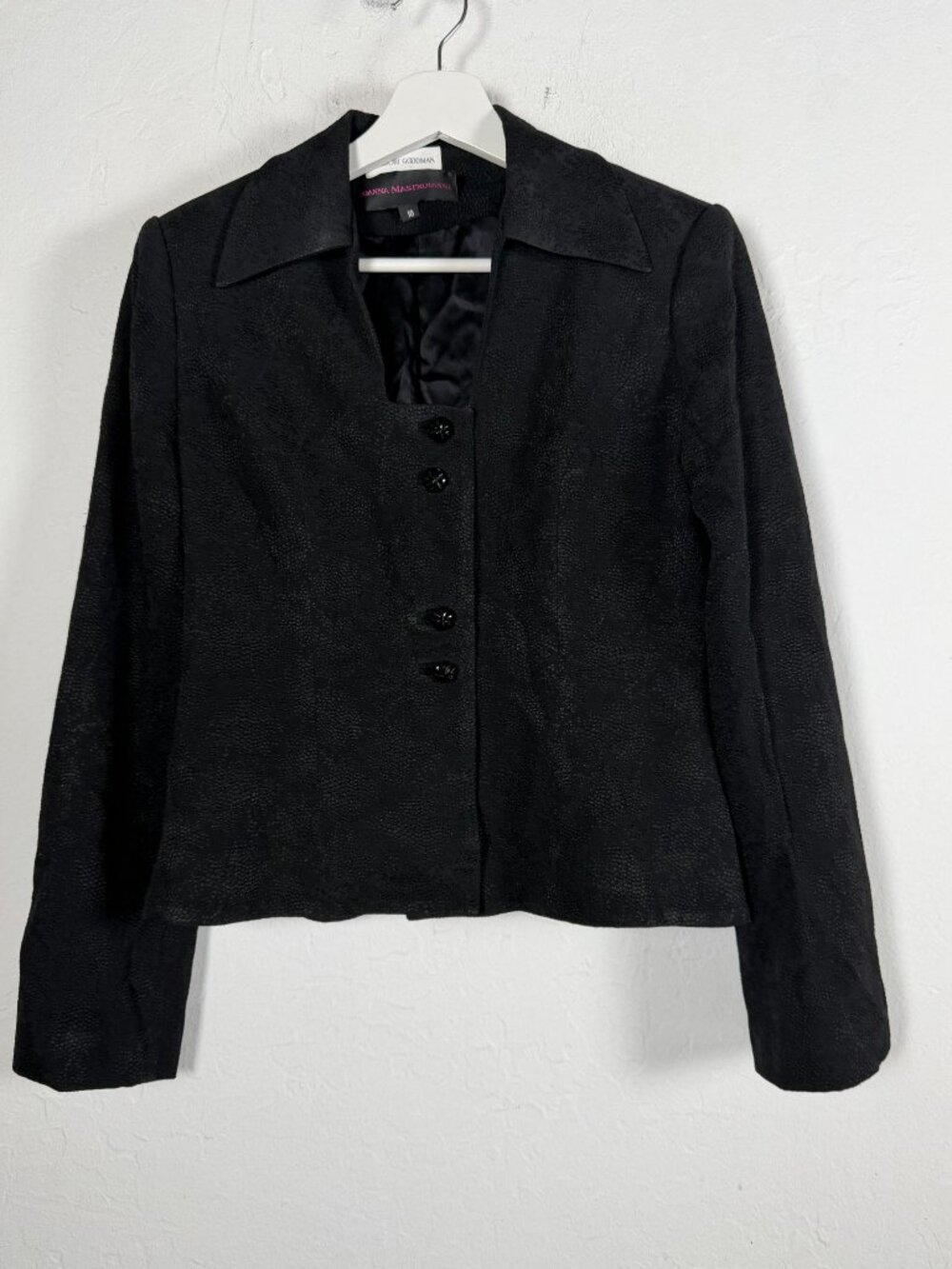 Joanna Mastroianni Bergdorf Goodman Womens Black Textured Cropped Jacket Size 10